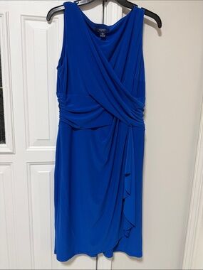Chaps Women’s Cobalt Blue Sleeveless Faux-Wrap Dress